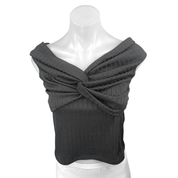Club Monaco Women's Black Off The Shoulder Ribbed Twist Front Blouse Top Size S - Picture 1 of 4